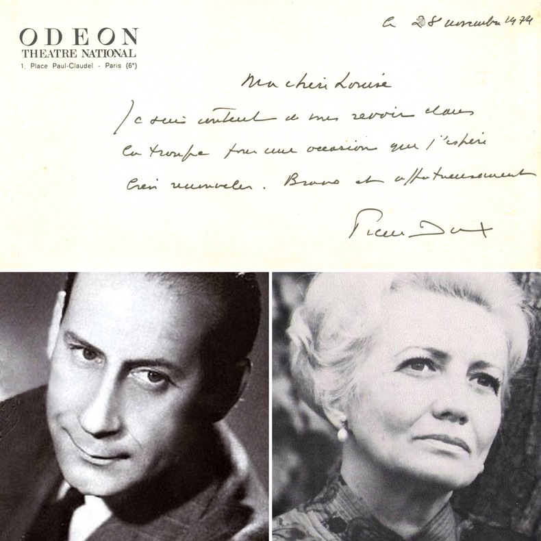 Carte autographe signée à la comédienne et sociétaire de la Comédie Française Louise Conte à propos de son rôle dans La Maison de Bernada de Federico ...