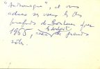 Carte de visite autographe adressée à la comédienne Louise Conte pour ses rôles dans Le Misanthrope (1963) et Andromaque (1964). Pierre Audinet ...