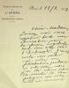 Lettre autographe signée à la comédienne Berthe Cerny à propos de L'Embuscade de Henry Kistemaeckers. Marius Gabion / [Henry Kistemaeckers]