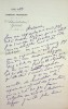 Lettre autographe signée à la comédienne Berthe Cerny à propos d'une polémique autour de la pièce Maman Colibri de Henry Bataille (1923). ÉMILE FABRE ...