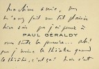 Carte de visite autographe signée à la comédienne Berthe Cerny à propos de la première de la pièce Les Noces d'Argent (1916) #3. PAUL GÉRALDY ...