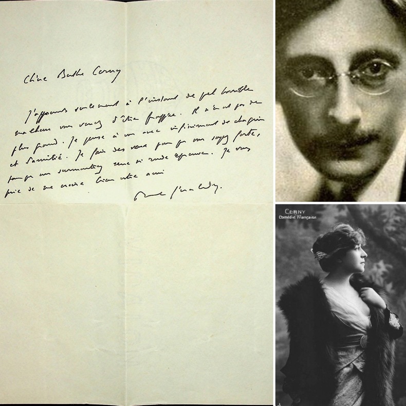 Lettre autographe signée à la comédienne Berthe Cerny à propos de la mort de son fils François Johnston #8. PAUL GÉRALDY (1885-1983)