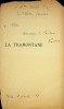 Envoi autographe signé à la comédienne Berthe Cerny, sur un feuillet volant provenant d'un exemplaire de son livre La Tramontane / Notes sur ...