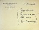 Carte autographe signée à la comédienne Louise Conte à propos de la création de la pièce Le Cardinal d'Espagne de Henry de Montherlant. Pierre ...