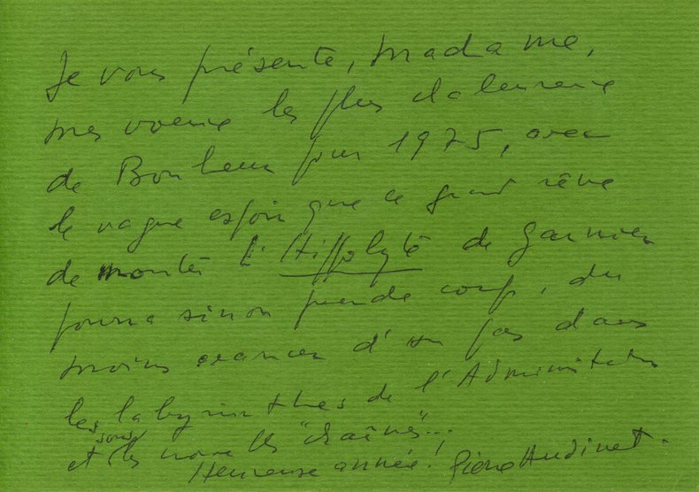 Carte de voeux autographe signée adressée à la comédienne et sociétaire de la Comédie Française Louise Conte (1923-1995) à propos d'un court-métrage ...