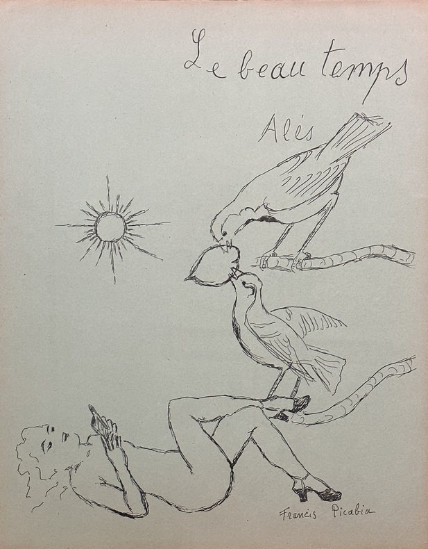 Le Beau Temps / Alès 
Lithographie originale sur papier vélin mince vert signée dans la planche réalisée pour l'éphémère librairie de Pierre André ...