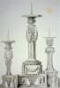 Gravure d'après le dessin original exécuté à la plume et lavé de bistre d'un chandelier pascal de style Louis XVI. Jean-Charles De Lafosse (d'après) 