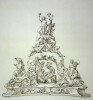 Gravure d'après un dessin original à la plume, avec lavis de sépia et rehauts de gouache en blanc d'un surtout de table XIXe siècle. Jean-Jacques ...