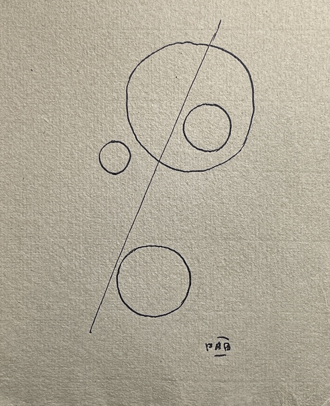 rarissime dessin au trait à l’encre de chine sur papier fort bistre, type parcheminé. Pierre-André Benoit (PAB)