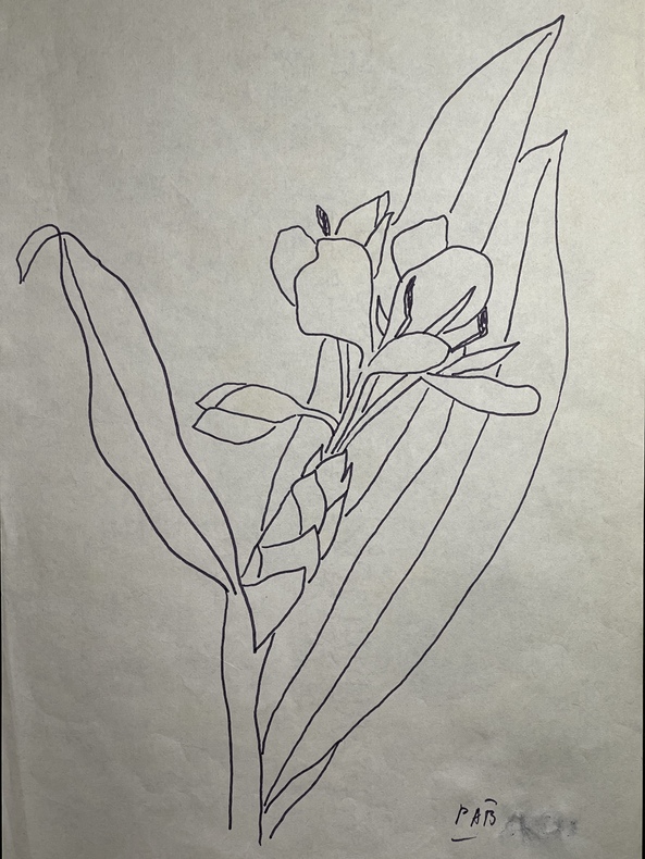 dessin original composition florale fleurs et feuilles. Pierre André Benoit (PAB)