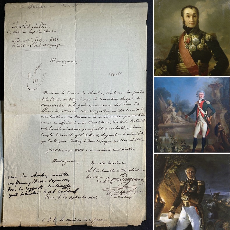 Lettre autographe signée au Ministre de la Guerre [Laurent Gouvion, marquis de Saint-Cyr (1764-1830] pour recommander le baron de Charlus dans ses ...