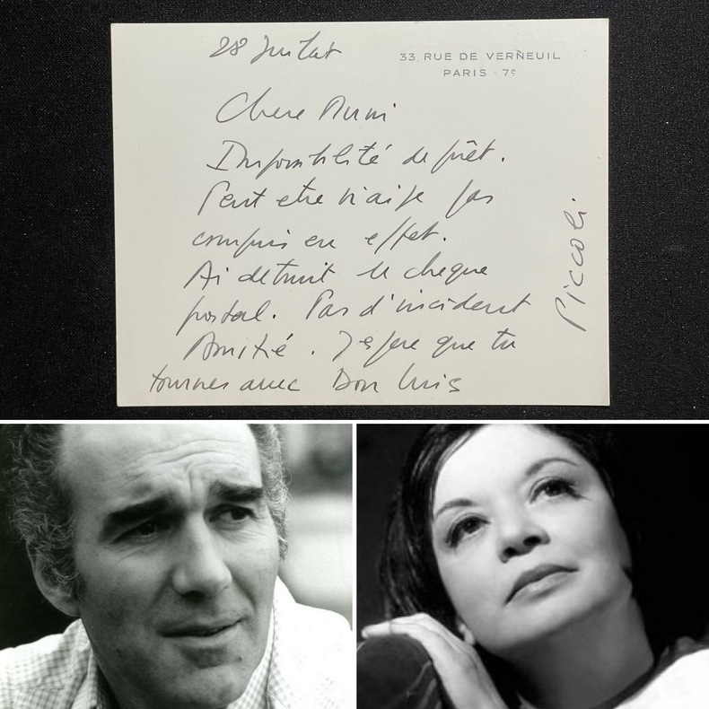 belle carte autographe signée à MUNI sur Luis BUÑUEL #6 cinéma. Michel PICCOLI(1925-2020)