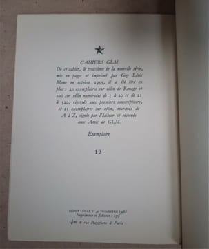 CAHIERS GLM DEUXIEME SERIE COMPLETE 1954-1956 (Tirage de tête). CAHIERS GLM revue