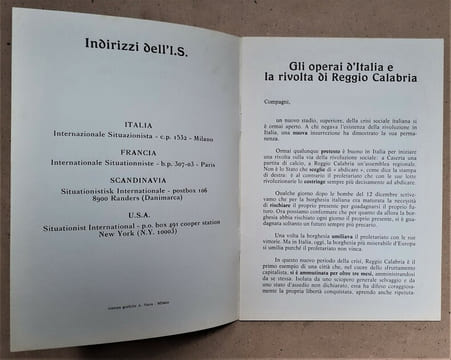 GLI OPERAI D'ITALIA E LA RIVOLTA DI REGGIO CALABRIA. INTERNATIONALE SITUATIONNISTE
INTERNAZIONALE SITUAZIONISTA