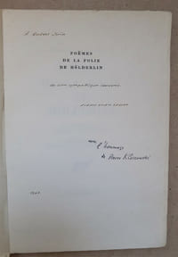 POEMES DE LA FOLIE DE HOLDERLIN
traduits par Pierre Jean Jouve avec la collaboration de Pierre Klossowski