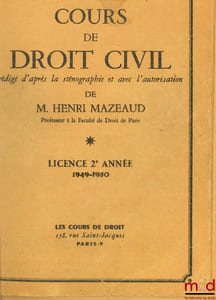 COURS DE DROIT CIVIL, licence 2ème année 1949-1950