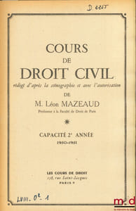 COURS DE DROIT CIVIL, Capacité 2e année, 1950-1951