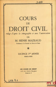 COURS DE DROIT CIVIL, Licence 3e année, 1950-1951