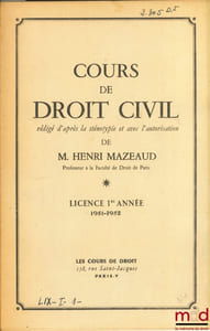 COURS DE DROIT CIVIL, Licence 1reannée, 1951-1952