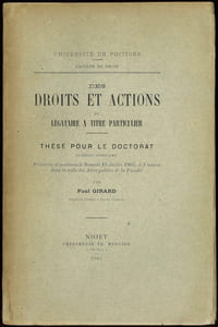 DES DROITS ET ACTIONS DE LÉGATAIRE À TITRE PARTICULIER, Université de Poitiers, Faculté de droit