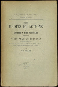 DES DROITS ET ACTIONS DE LÉGATAIRE À TITRE PARTICULIER, Université de Poitiers, Faculté de droit