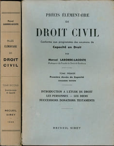 PRÉCIS ÉLÉMENTAIRE DE PROCÉDURE CIVILE, t. I, première année de capacité, 5eéd.: Introduction à l’étude du droit. Les personnes. Les biens. Successions. Donations. Testaments; t. II, 2e année de capacité: Les obligations. Les sûretés réelles et personnelles. Les principaux contrats. Les régimes matrimoniaux