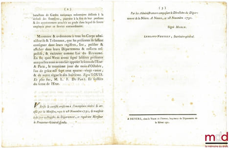 Loi RELATIVE AUX CITOYENS PENSIONNÉS PAR L’ÉTAT QUI SERONT PLACÉS DANS LES BATAILLONS DE GARDES NATIONAUX VOLONTAIRES DESTINÉS À LA DÉFENSE DES ...