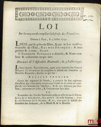 Loi SUR LES MOYENS DE COMPLÉTER LA DÉFENSE DES FRONTIÈRES, Donnée à Paris, le 9 Juillet 1791. Signé Louis M. L. F. Duport. Département de la Nièvre, bull. n°1080