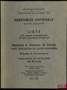 Constitution du 4 octobre 1958 - Assemblé Nationale, Quatrième législature, LISTE PAR ORDRE ALPHABÉTIQUE ET PAR CIRCONSCRIPTION DE MESDAMES ET MESSIEURS LES DÉPUTÉS AVEC INDICATION DE LEURS ADRESSES, Groupes et Commissions - Organisation et attributions des Services