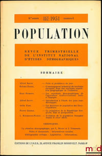 REVUE TRIMESTRIELLE DE L’INSTITUT NATIONAL D’ÉTUDES DÉMOGRAPHIQUES, 6e année, n°4: POPULATION