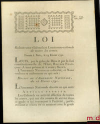 Loi, RELATIVE AUX COLONELS ET LIEUTENANS-COLONELS DE TOUTES LES ARMES. Donnée à Paris, le 23 Février 1791, bull. n°635