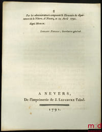 Loi RELATIVE AUX TROUPES PROVINCIALES. Donnée à Paris, le 20 Maris 1791, signé: Louis, M.L.F. Duport, bull. n°758