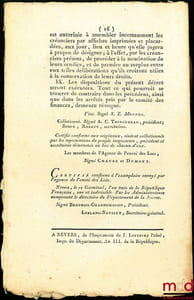Lois QUI RAPPORTE LES DISPOSITIONS DE CELLE DU 18 FLORÉAL, AN IIe EN CE QUI CONCERNE LA FÊTE À CÉLÉBRER ANNUELLEMENT LE 31 MAI (VIEUX STYLE). Du 19 Ventôse. loi de la République française, An IIIe de la République, une et indivisible, bull. n°130, lois n°695 à 708