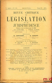 REVUE CRITIQUE DE LÉGISLATION ET DE JURISPRUDENCE n°1-2, t. LI, 1931