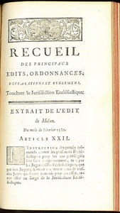NOUVEAU COMMENTAIRE SUR L’ÉDIT DU MOIS D’AVRIL 1695 CONCERNANT LA JURIDICTION ECCLÉSIASTIQUE. Suivi d'un Recueil des principaux édits, ordonnances, déclarations et règlemens, touchant la Jurisdiction ecclésiastique [de 1580 à 1756]