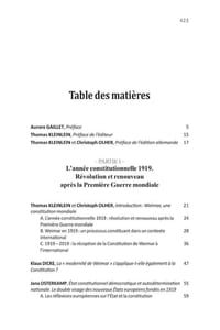 WEIMAR : UNE CONSTITUTION MONDIALE ? Contexte et réception de la Constitution de 1919 Sous la direction de Thomas KLEINLEIN, Traduit en français par Guy Monard et Clothilde Melin, Préface de Aurore GAILLET