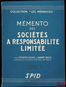 MÉMENTO DES SOCIÉTÉS À RESPONSABILITÉ LIMITÉE, 5eéd., coll. “Les Mementos”