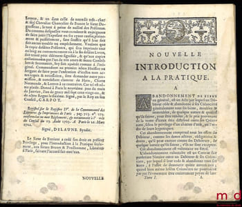 NOUVELLE INTRODUCTION À LA PRATIQUE, contenant l’Explication des principaux Termes de Pratique, de Droit et de Coutume avec les Jurisdictions de France, secondeéd. revue, corrigée et augmentée