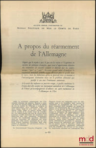 À PROPOS DU RÉARMEMENT DE L’ALLEMAGNE, Bulletin mensuel d’information du Bureau politique de Mgr LeComte de Paris, n°68