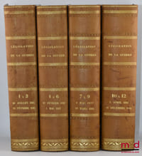 LÉGISLATION DE LA GUERRE DE 1914-1918, Lois , Décrets, Arrêtés ministériels et Circulaires ministérielles, avec références au Recueil Sirey, au Journal du Palais et aux Pandectes françaises, du Ier vol. (28 juil. 1914-15 janv. 1915) au XIIe (1er nov. 1918-31 déc.1918) [complet]; Table générale des volumes I à XII