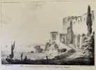 VUE D'ANCIENNES FORTIFICATIONS DANS LE GOLPHE DE NAPLES . Bourgeois Fidele Constant (1767-1841)