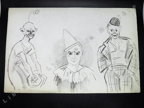 3 Clowns, Portrait des frères RIVEL, Polo, Charles et René. Dessin original de FERNEL. [CIRQUE]  . FERNEL, Fernand. 