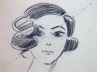 Numéro de cirque avec GABY MORLAY lors d'un Gala de l'Union des Artistes dans les années 1920. Dessin original de FERNEL. [CIRQUE]  