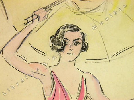 Numéro de cirque avec GABY MORLAY lors d'un Gala de l'Union des Artistes dans les années 1920. Dessin original de FERNEL. [CIRQUE]  . FERNEL, Fernand. ...