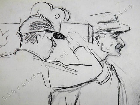 Célébrité (non identifiée) face à une caméra avec, en arrière plan, les 3 frères Fratellini, Paul, François et Albert, lors d'un Gala de l'Union des ...
