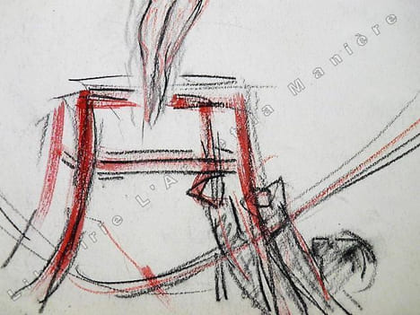 Numéro d'équilibriste orientale avec éventail. Dessin original de FERNEL. [CIRQUE]  . FERNEL, Fernand. 