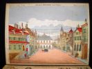 PLACE PUBLIQUE. Grand Théâtre Nouveau. Imageries d'Epinal N°1632 et 1633. 2 Lithographies aquarellées originales : Fond et coulisses. . IMAGERIE ...
