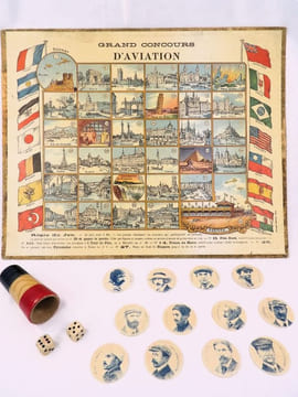 Jeu du Grand Concours d'Aviation de la Champagne. Game from the Grand Concours d'Aviation de la Champagne. Very rare aviation-themed game in fine ...