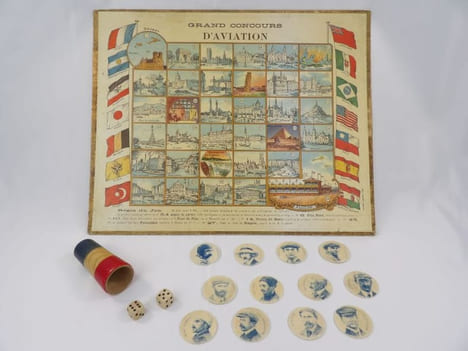 Jeu du Grand Concours d'Aviation de la Champagne. Game from the Grand Concours d'Aviation de la Champagne. Very rare aviation-themed game in fine ...