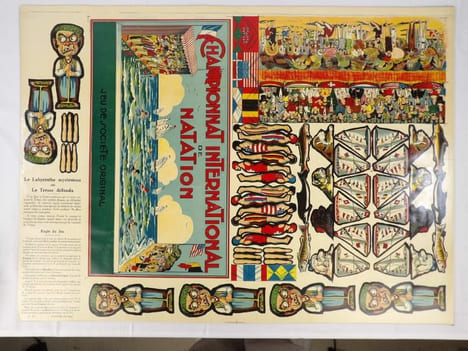 Championnat International de Natation. Jeu de Société Original. Planche en chromolithographie. [JEU ANCIEN - NATATION] . SAUSSINE. 